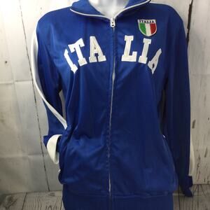 ITALIA Zip Hood Track Check Jacket Adult Small Football Crest Cuff Hem
